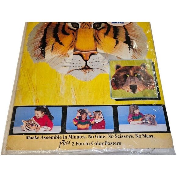 3D Mask Press Out Tiger and Bear Vintage 1990s - Picture 4 of 5